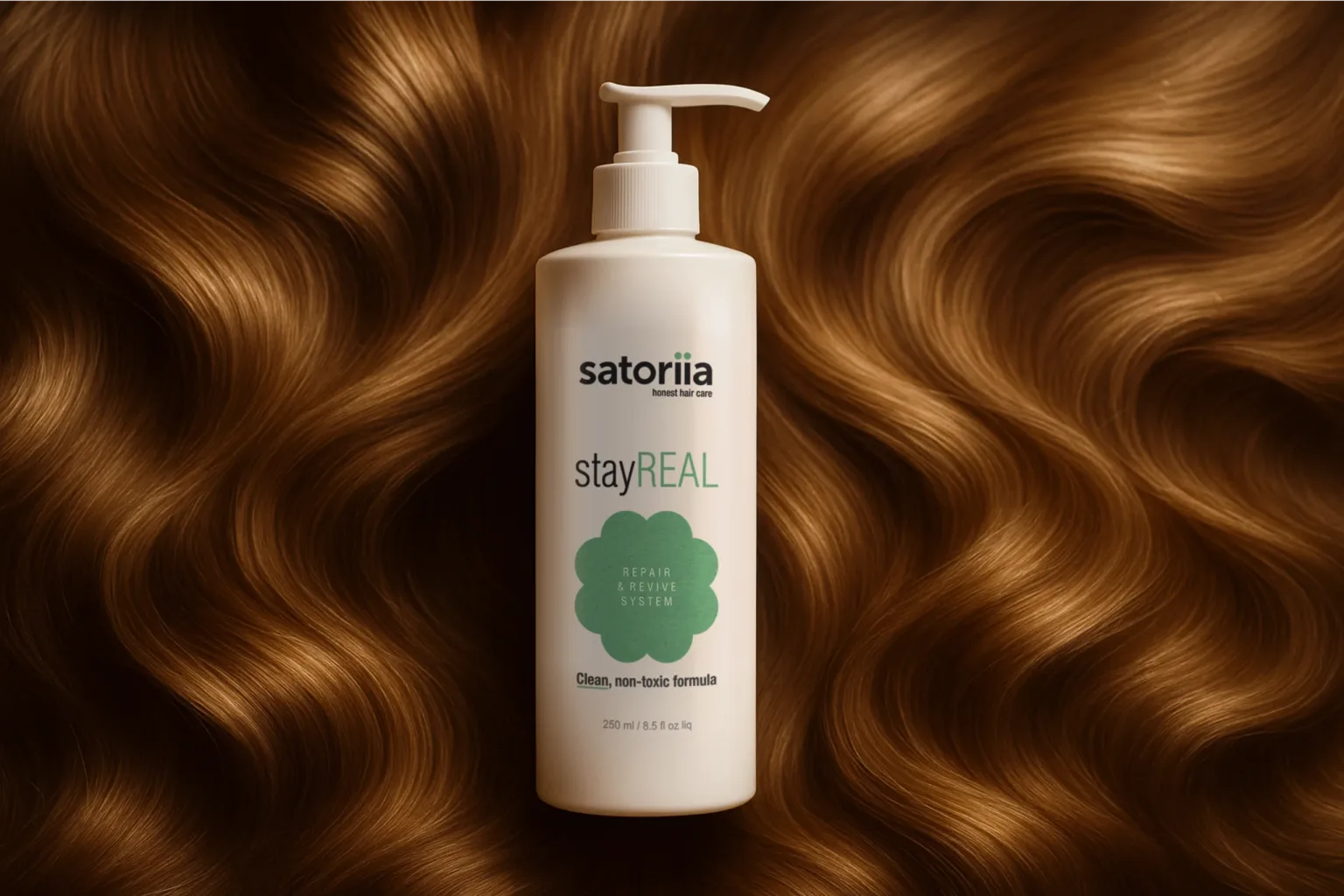 Satoriia stayREAL clean, non-toxic repair and revive treatment for curly hair