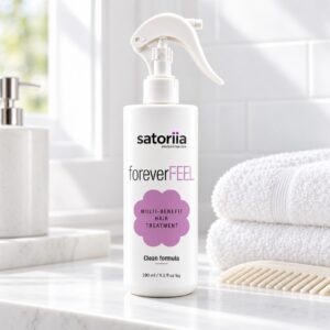Satoriia foreverFEEL in current English packaging — bathroom product setting.