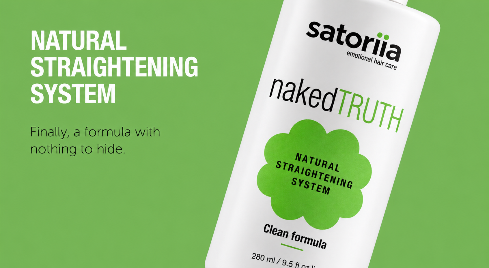 Satoriia nakedTRUTH current bottle on a solid green background.