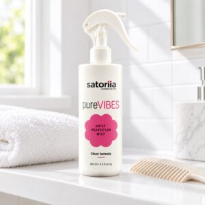 Satoriia pureVIBES in current English packaging — bathroom product setting.