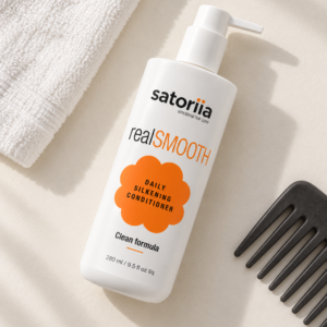 Satoriia realsmooth current packaging in an overhead flat-lay.