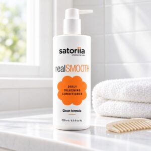 Satoriia realSMOOTH in current English packaging — bathroom product setting.