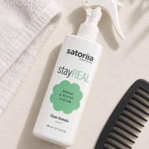 Satoriia stayreal current packaging in an overhead flat-lay.